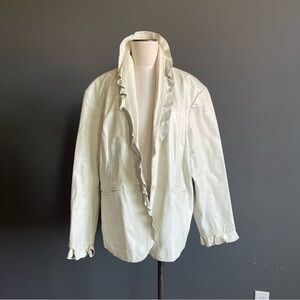 Ivory Leather Ruffle Jacket Romantic Minimalist Blazer Soft Luxury Boho Parisian